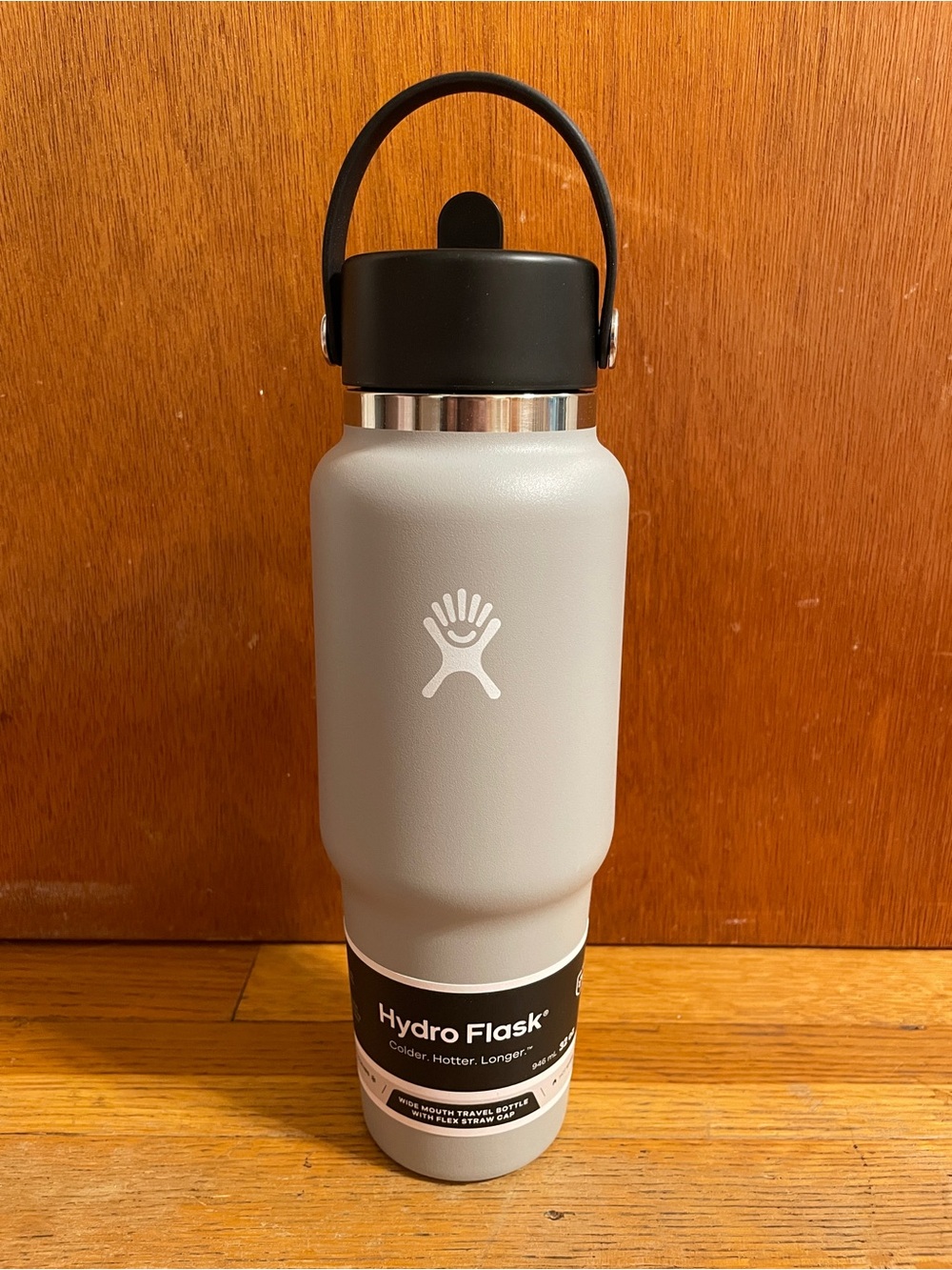 Hydro Flask Wide Mouth Travel Bottle w/ Flex Straw Cap Birch Gray NWT